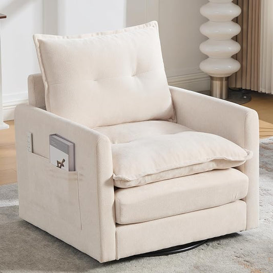 Swivel Accent Chair Set of 2, Modern Swivel Barrel Chair for Living Room, 360 Degree Comfy Square Accent Barrel Chair, Upholstered Sofa Armchair for Bedroom,Reading, Chenille, Beige