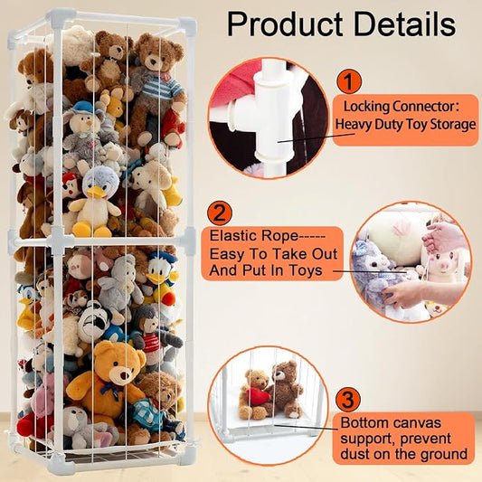 Large Stuffed Animal Storage Organizer, Creative PVC Stuffed Animals Storage Zoo Cage, Vertical Space Saving Large Capacity Plush Toy Zoo Holder for Kidroom Playroom-White