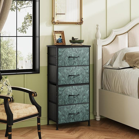 WLIVE Dresser with 4 Drawers, Storage Tower, Organizer Unit, Fabric Dresser for Bedroom, Hallway, Entryway, Closets, Sturdy Steel Frame, Wood Top, Easy Pull Handle, Vintage Green