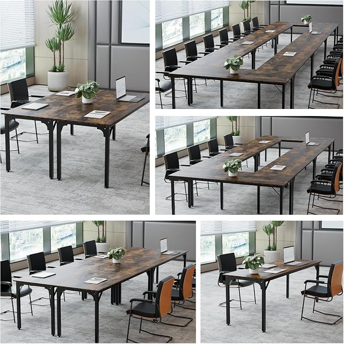 78.7 Inches Extra Long Desk,6.5ft Office Table with Flexible Configuration,Large Computer Table with Adjustable Footpads,Stable Structure,Office Desk for 2 Person (Brown)