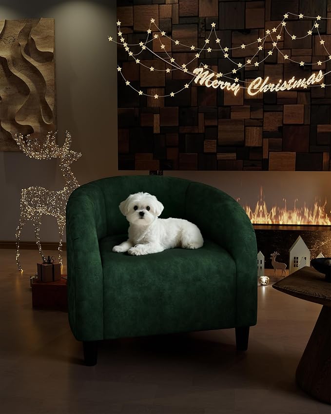 GarveeHome Accent Chair Velvet Club Chair Comfy Armrest Upholstered Barrel Chair with Soft Padded Seat for Living Room Bedroom Study Waiting Room(Retro Green)