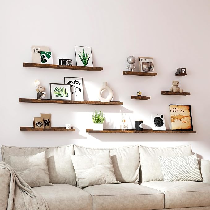 Floating Shelves for Wall Decor, Long Wall Mounted Storage Shelf for Bedroom, Living Room, Bathroom, Kitchen, Nursery, Rustic Display Picture Ledge Shelf with Lip Set of 2-36 Inches, Brown