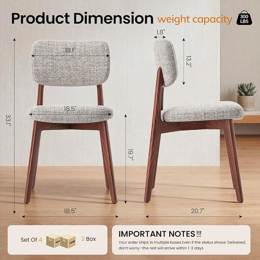 COLAMY Dining Chairs Set of 4, Modern Upholstered Kitchen Room Chairs with Solid Red Oak Wood Legs, 5-Min Easy Assembly Anti-Wobble, High-Weight Fabric Farmhouse Side Chair, 300lbs,Walnut,Oatmeal