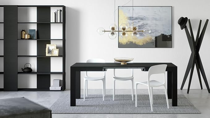 Mobili Fiver, First Extendable Table, 47.2(78.7) x31.5 in, Ashwood Black, for 6-8 People, Expandable Dining Table for Kitchen, Living Room, Italian Furniture