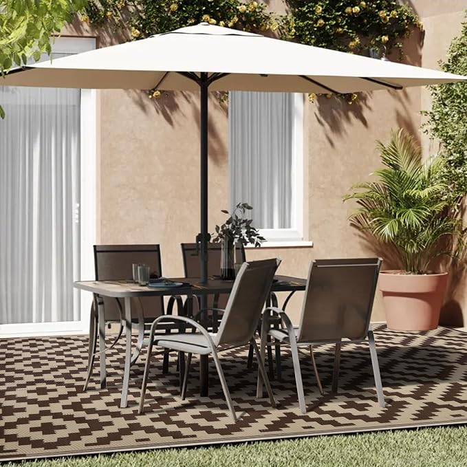 SAND MINE Reversible Mats, Plastic Straw Rug, Modern Area Rug, Large Floor Mat and Rug for Outdoors, RV, Patio, Backyard, Deck, Picnic, Beach, Trailer, Camping (6' x 9', Brown & Beige)