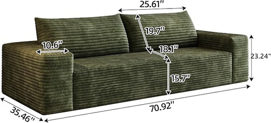JINGLING 71" Small Couches for Small Spaces, Memory Foam Loveseat Corduroy Couch in a Box, Compressed Boneless Sofa for Living Room Bedroom, Apartment Furniture, No Assembly Required, Green