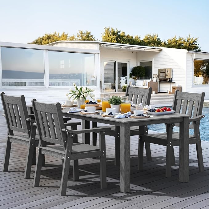 YEFU Patio Dining Chairs Set of 4: All Weather Outdoor Dining Chairs with Wide Curved Seat and Backrest - Outdoor Furniture Plastic for Outside Backyard/Garden/Porch/Deck 350lbs Capacity Grey