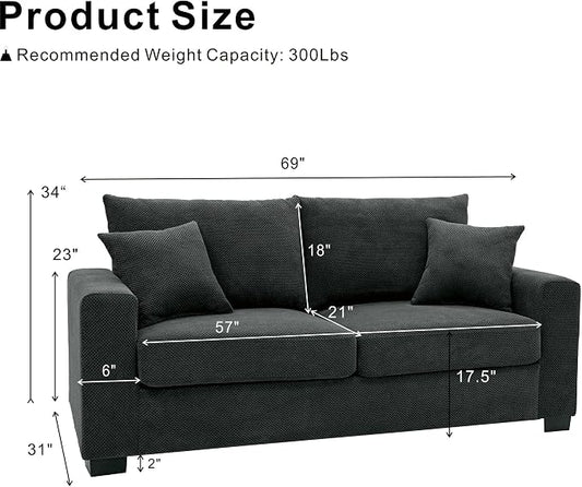 Ball & Cast 69" Loveseat Sofa, Modern Love Seat Couches for Living Room,Upholstered 2 Seater Small Couch with Throw Pillows for Bedroom,Apartment,Office,Easy Assembly,Dark Grey