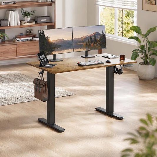 Claiks Electric Standing Desk, 48 x 24 Inch Height Adjustable Sit Stand Desk for Home Office, Computer Desk with Memory Presets, Cable Management & Headphone Hooks, 156 lbs Capacity, Rustic Brown