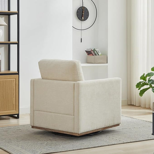 Swivel Accent Chair Set of 2, 360 Degree Square Swivel Chair for Living Room, Mid Century Modern Upholstered Barrel Chair,Comfy Sofa Armchairs for Bedroom,Nursery,Chenille, Beige