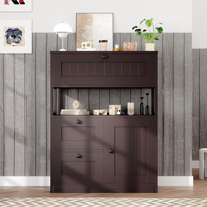 GRUSIGN Bathroom Cabinet, Modern Bathroom Floor Storage Cabinet Organizer with 1 Door and 3 Drawers, Freestanding Cupboard for Kitchen/Living Room Use