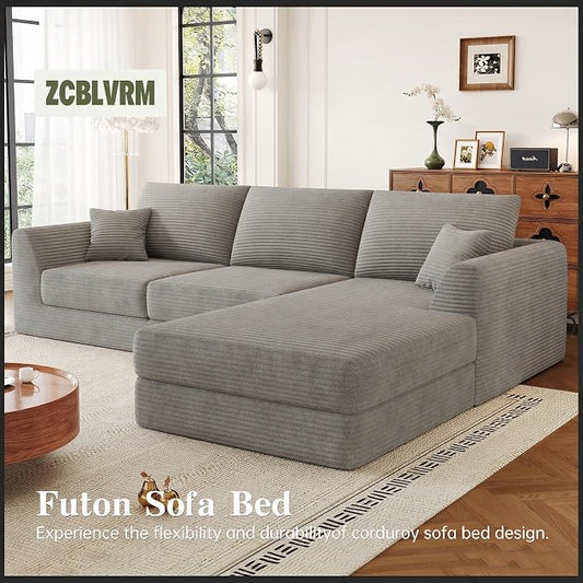 106" Modular Sectional Sofa with Deep Seat, L-Shaped Corduroy Couch with Reversible Chaise, 3-Piece Set for Living Room Bedroom Apartment, No Assembly Required | Modular Design