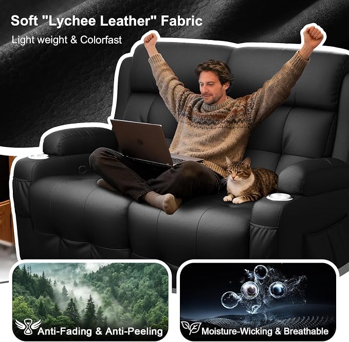 Loveseat Recliner Sofa, Home Theater Seating with Massage, Reclining Loveseats with Console, Wall Hugger RV Couch Movie Theater Chairs, RV Furniture Sofas with USB, Cup Holders, Drawer for Gaming Room