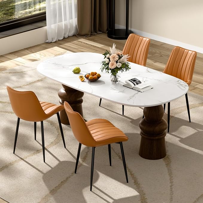 VECELO Dining Chairs Set of 2, Vegan Leather Fabric & Metal Frame, Mordern Style for Kitchen, Living Room,Offcie, Brown