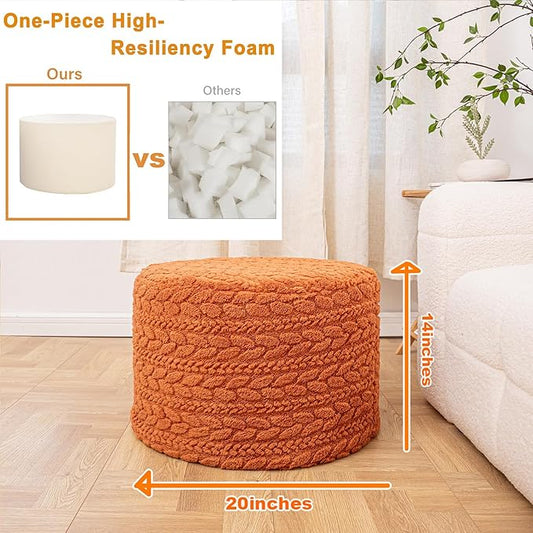 Round Pouf Ottoman 20 x 20 x 14 Inches Boho Poof Home Decor Floor Pouffe Ottoman Foot Rest for Couch Sofa Bean Bag Chairs Living Room Bedroom (Burnt Orange)