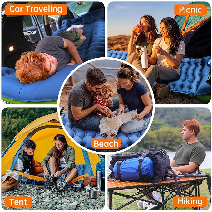 FUN PAC Camping Sleeping Pad,with Foot Pump and Pillow – Ultralight Compact Sleeping Mat for Backpacking, Hiking, Tent – Portable Single Inflatable Mattress for Outdoor