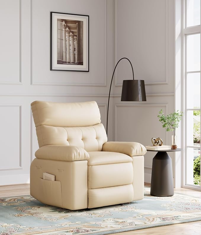 GarveeHome Oversized Leather Recliner Chair, Extra Wide Manual Recliner for Adults, Lazy Chair with 1.5X Sponge Comfort Arm and Back for Living Room, Bedroom, Nursing Room
