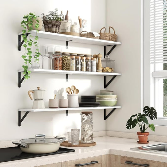 Axeman 40 Inch Floating Shelves | 8 Inch Deep White Wall Shelves Set of 2 | 39.4" W x 8" D Rustic White Wood Shelves for Bathroom Kitchen Living Room