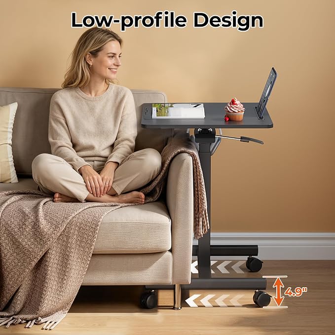 JOY worker Mobile Standing Desk, 23.6" x 20.5" Small Rolling Laptop Cart with 90° Tiltable Desktop, Portable Height Adjustable Sit-Stand Computer Desk on Wheels for Home Office, Black