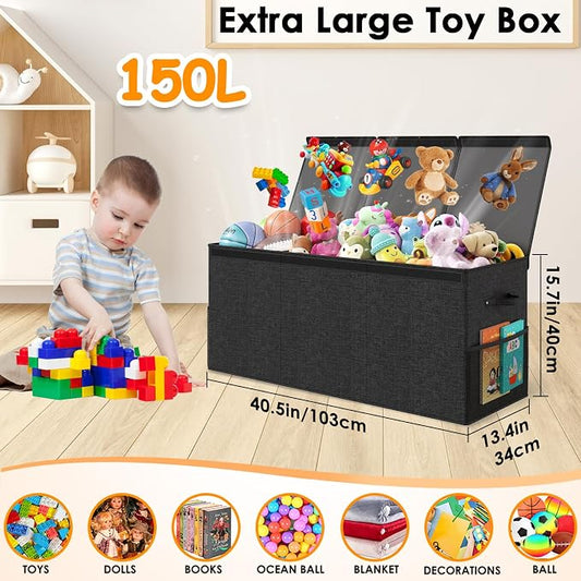 Extra Large Toy Box Chest with Lid, Kids Toy Storage Organizer for Boys Girls, Big Toy Bin Basket Extra Large Toy Storage Box for Living Room Playroom Nursery (40" x14" x16")