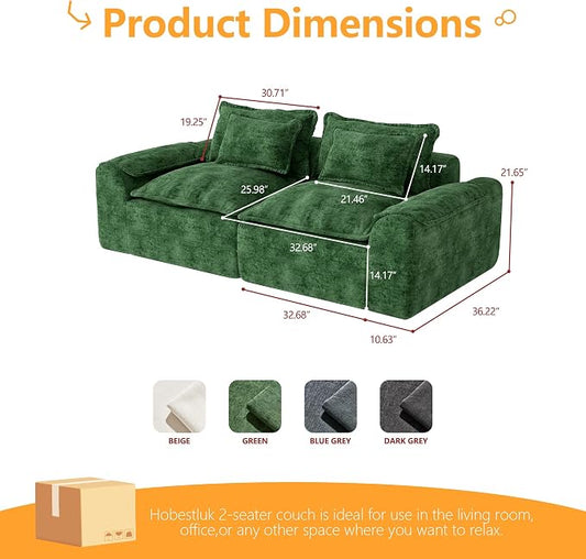 Hobestluk 87" Cloud Sectional Couch Loveseat with Deep Seat 2-Seater with Removable Cover Large Sofa Couch for Living Room (Green, Loveseat Sofa)