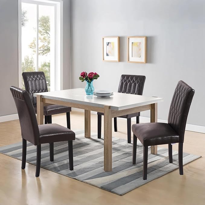 VECELO Upholstered Dining Chairs Set of 6, Modern PU Leather Accent Parsons, Solid Wood Legs w/Rubber Footpads, for Living Room Kitchen, Coffee