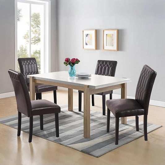 VECELO Upholstered Dining Chairs Set of 4, Modern PU Leather Accent Parsons, Solid Wood Legs w/Rubber Footpads, for Living Room Kitchen, Coffee