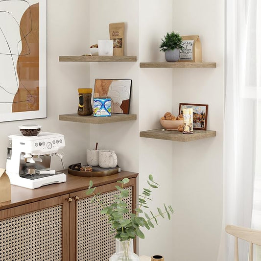 Fun Memories Floating Shelves for Wall - 12 Inch Square Shelves with Invisible Brackets, Small Wall Shelf for Living Room, Bathroom, Bedroom, and Kitchen Decor Grey Set of 3