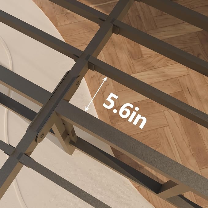 FUIOBYVV Queen Bed Frame, 14 Inch Heavy Duty Metal Platform Bed Frame Queen Size Support Up to 3500 lbs, No Box Spring Needed,Headboard Holes,Steel Slat Support,Noise Free,Easy Assembly