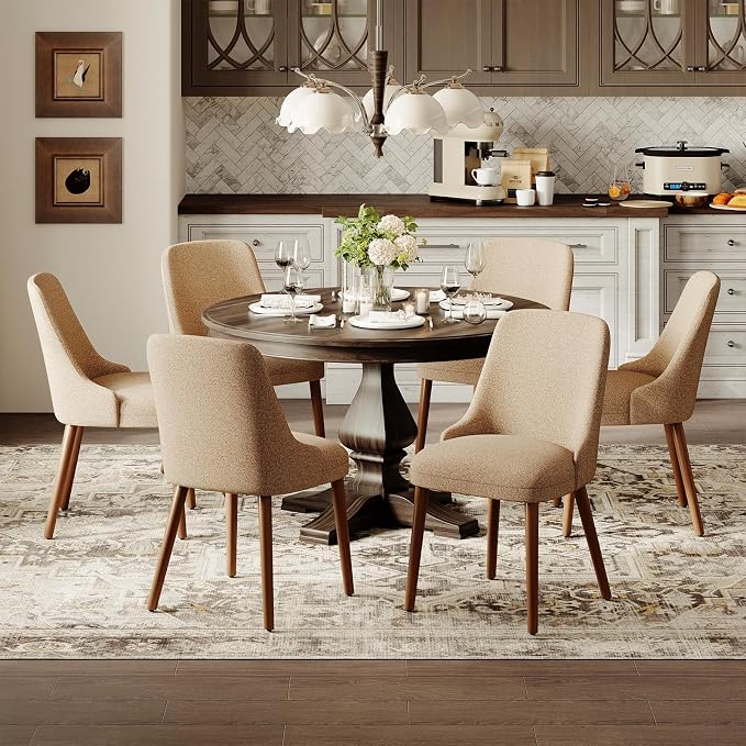 MALOL Dining Room Chair Set of 2, Upholstered Kitchen Chairs with Wood Legs, High-Back Padded Dining Chairs for Dining Room/Restaurant/Cafe, Camel