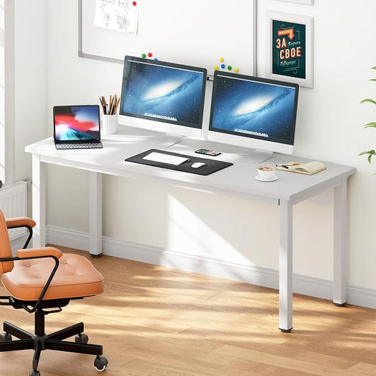 DlandHome 63 inches X-Large Computer Desk, Composite Wood Board School Desk, Decent and Steady Home Office Desk/Workstation/Table, BS1-160WW, White and White Legs, 1 Pack