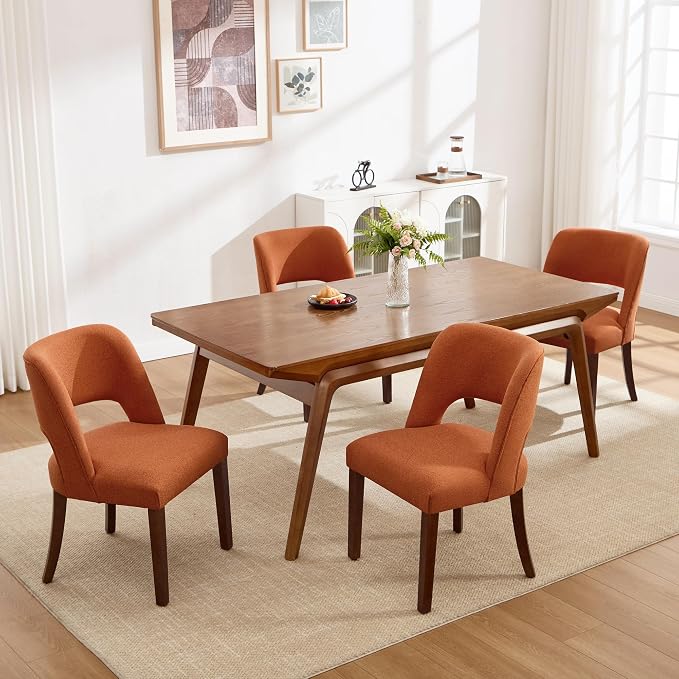 Dining Chairs Set of 4,Modern Dining Room Chairs with Thick Cushions,Upholstered Linen Fabric Kitchen Chairs for Kitchen Dining Room Orange