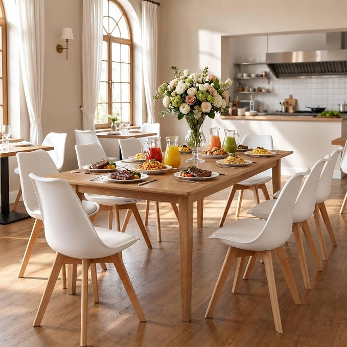 CangLong Dining Chairs Set of 4, Mid Century Modern Kitchen and Dining Chair, Soft Padded Dining Desk Chairs with Wood Legs, for Kitchen, Dining, Living Room & Bedroom, White