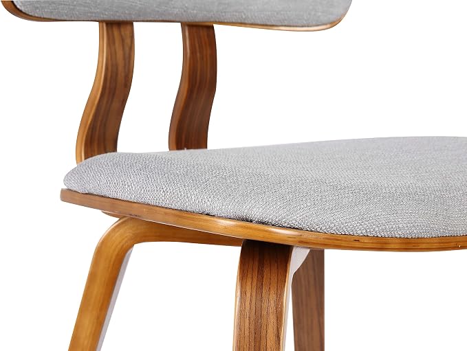 Armen Living Jaguar Mid Century Modern Dining Accent Chair for Kitchen Table Desk Vanity in Grey Fabric and Walnut Wood Finish