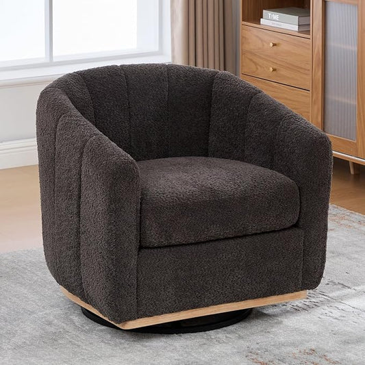 Swivel Barrel Chair Set of 2, 360 Degree Round Swivel Accent Chair for Living Room, Mid Century Modern Upholstered Accent Chair,Comfy Tufted Sofa Armchairs for Bedroom,Nursery,Boucle,Charcoal