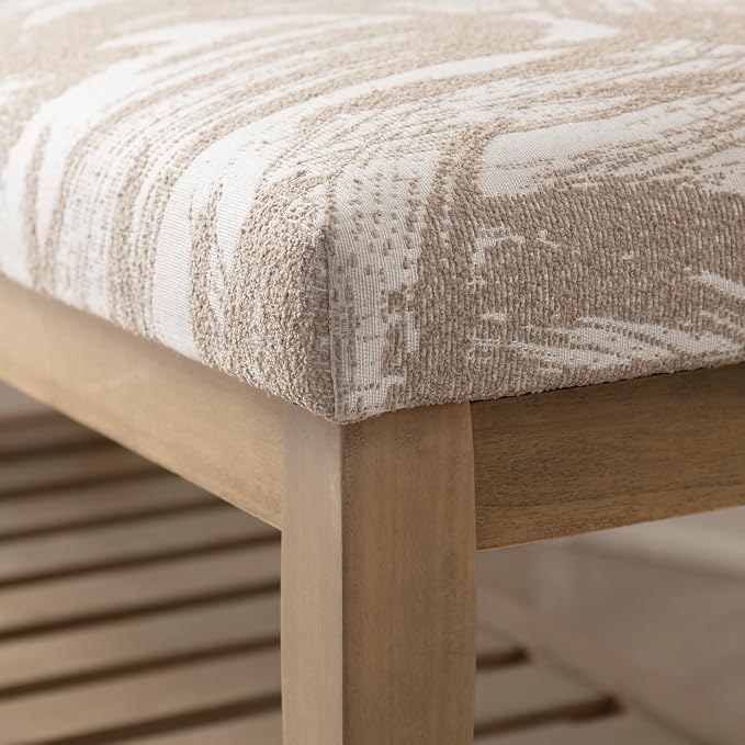Entryway Bench with Cushion, Upholstered Shoe Rack Bench with Solid Wood Shelf, 44" End of Bed Bench for Bedroom, Chenille Fabric Storage Bench for Entryway, Hallway, Living Room (Textured Beige)