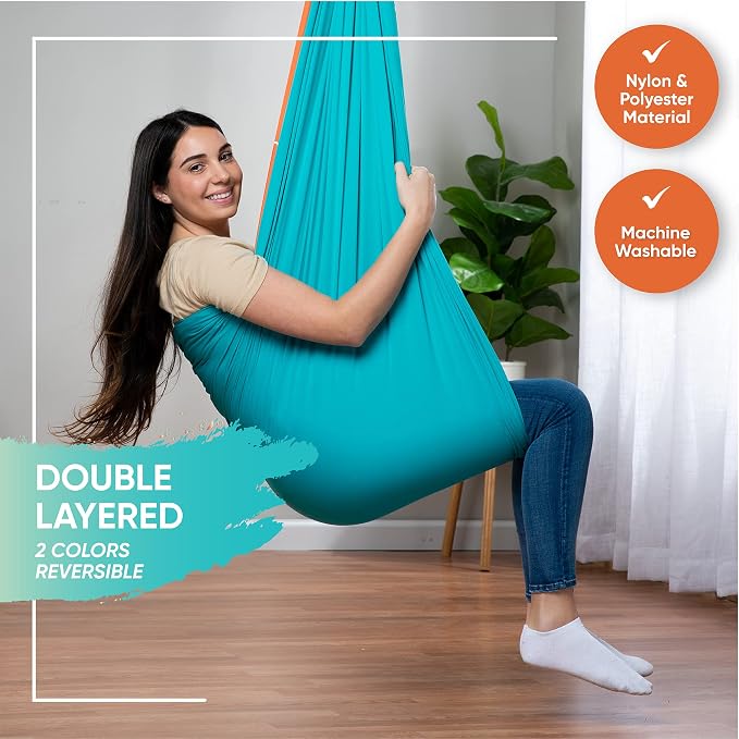 Indoor Sensory Swing for Kids or Outdoor – Holds 300lbs, Double-Layer, & 360° Swivel, Calming Compression Therapy Swing Hammock for Kids & Adults with All Hardware – Sensory-Motor Toys & Gifts