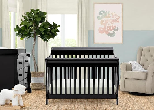 Delta Children Canton 4-in-1 Convertible Crib - Easy to Assemble, Ebony Black