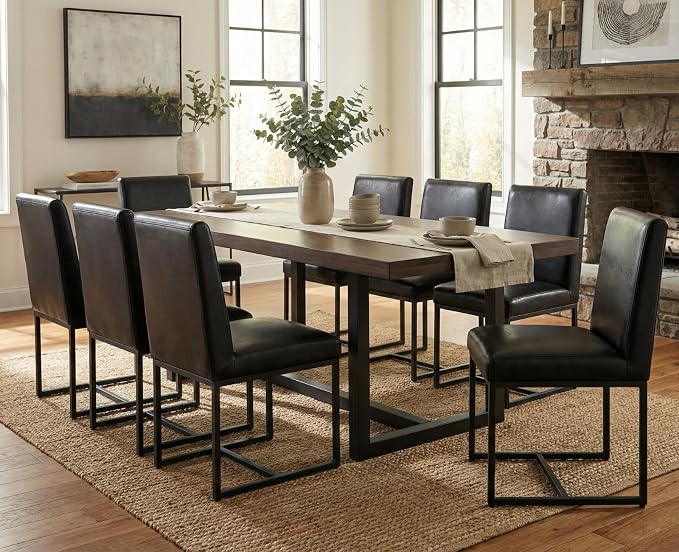 CIMOTA Black Leather Dining Chairs Set of 2, Upholstered Dining Room Chairs Armless Guest Side Chair with Black Base for Dining Room/Kitchen, 2PCS