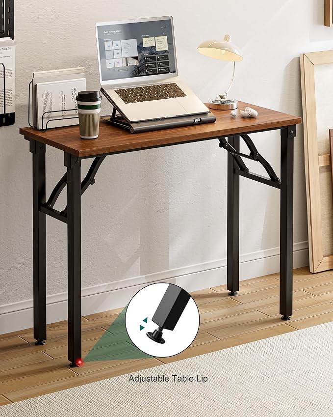 Frylr Small Folding Computer Desk β Portable 35.8 Inch Foldable Laptop Table, No-Assembly, Collapsible and Compact for Easy Storage, Lightweight for Small Spaces, Craft and Study Use, Dark Walnut