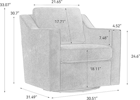 Swivel Accent Chairs Set of 2, 360° Swivel Upholstered Club Armchairs for Living Room, Comfy Reading Chair with Deep Seat, Metal Swivel Base, Pinstripe Light Gray