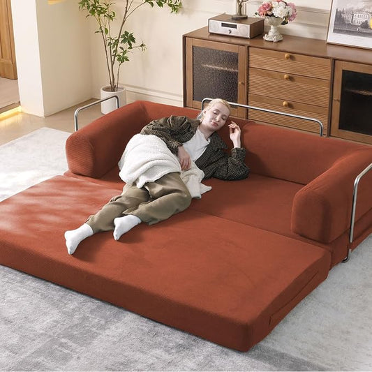 WHGBJA 79" Convertible Sleeper Sofa Bed with Cylindrical Pillow, Corduroy Folding Mattress Couch with Fixed-Shape Frame, Floor Sofa Lounge Couch for Living Room Bedroom Lounge Studio