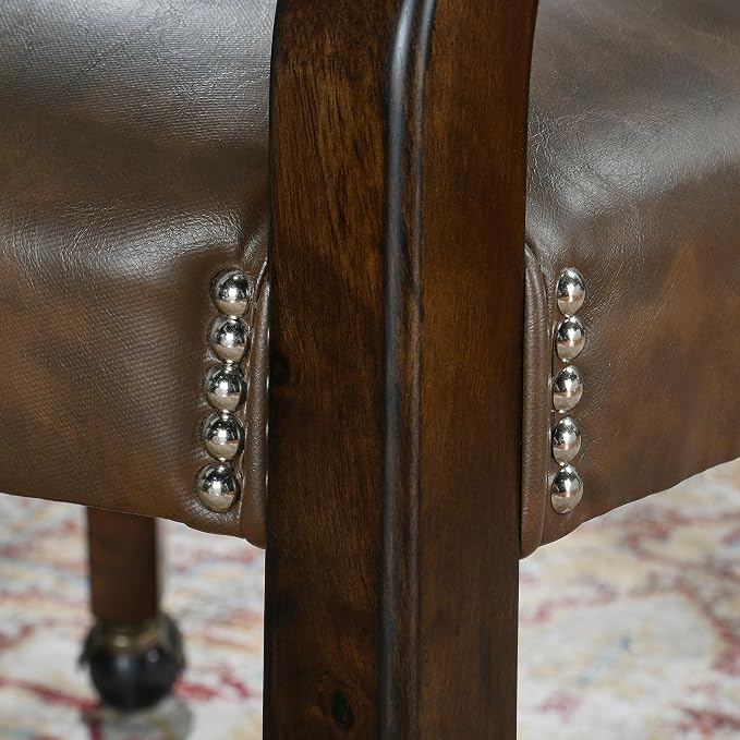 LEEMTORIG Large Dining Chairs with Casters and Arms, Rolling Dining Chairs with Wheels, Game Poker Table Chairs, Boss Caption's Chairs, 26"D x 25.2"W x 31.5"H, Espresso Legs & Choalate PU, XXY-1910-BN