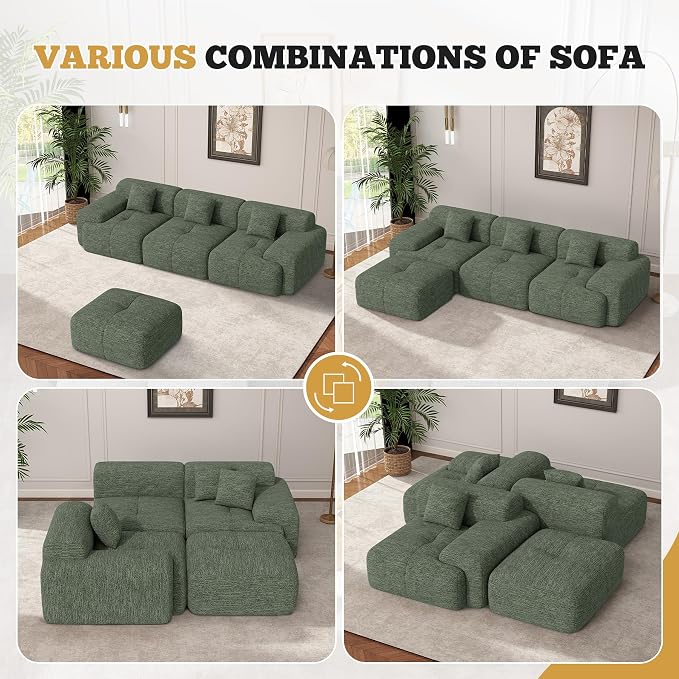 85" Cloud Loveseat Sofa in a Box, Modern Small Couch No Assembly Required, Comfy Deep Seat Boneless Couches for Living Room, Bedroom, Apartment, Green 1 PCS