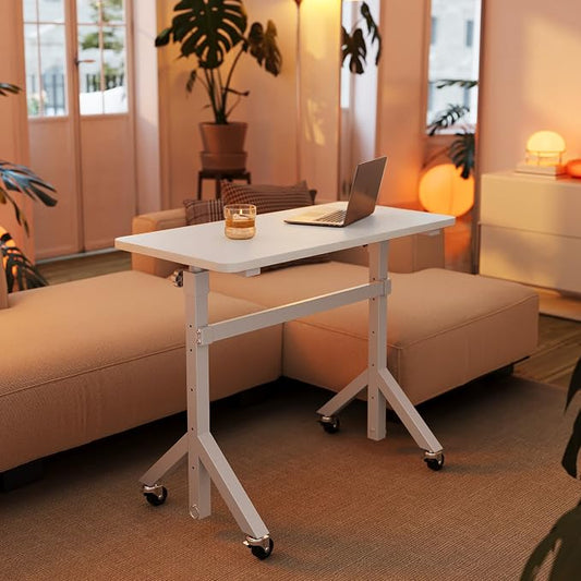 HUANUO 32'' Small Standing Desk Adjustable Heigh, Mobile Stand Up Desk with Wheels, Portable Rolling Desks for Walking Pad and Treadmill, Computer Laptop Desks for Home Office Space