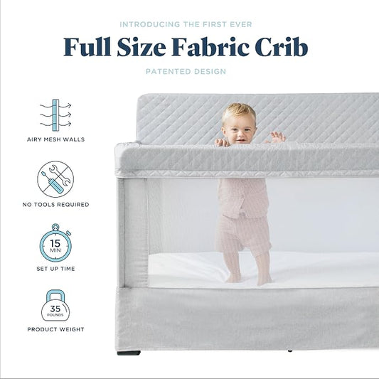 Baby Delight Lunaire Full Size Crib | Breathable Mesh Baby Crib | Tool-Free Assembly Baby Bed | Pebble Grey