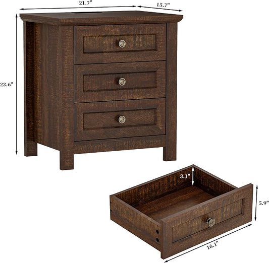 Farmhouse Dresser Nightstand Sets, 2-Piece Bedroom Furniture Set for Home | 6 Drawer Dresser Closet & 3 Drawer Nightstand, Chest of Drawers for Bedroom, Living Room, Entryway, Dark Brown