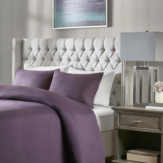 Madison Park Queen Wingback Upholstered Tufted Headboard, Featuring High-Density Sponge Padding, Adjustable Height Headboard, Easy Assembly, Gray