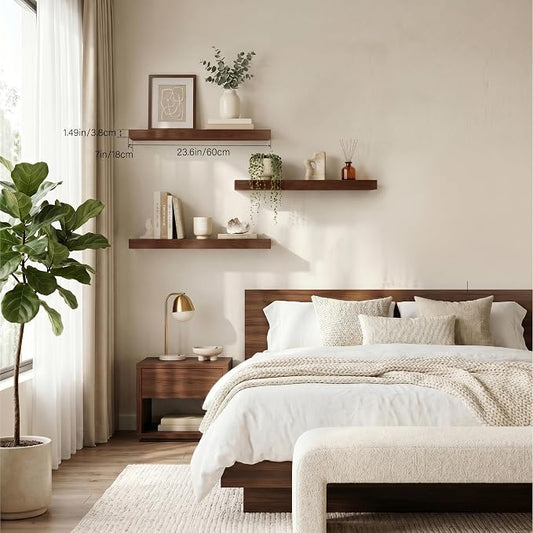 Floating Shelves for Wall, Bathroom Shelves Over Toilet, Wall Shelves & Book Shelf for Room, Hanging Shelf, Modern Wooden Mounted Floating Shelves, 24x7x1.5 in (Walnut-Like, Set of 3)