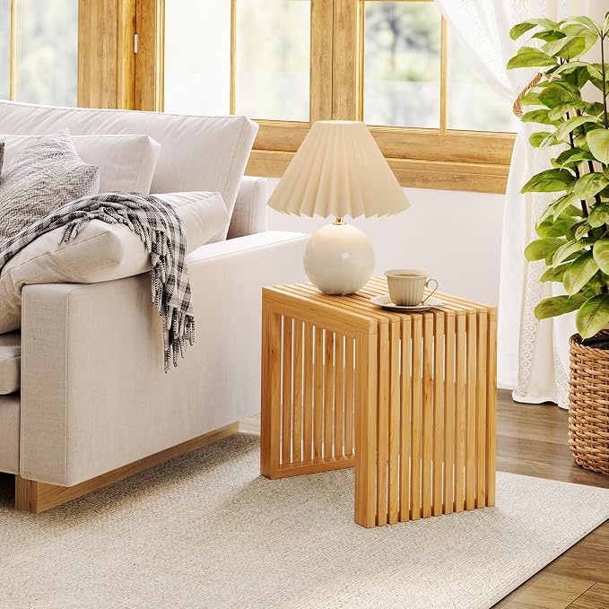 Bamboo Dining Bench, 18'' Slatted Design Entryway Bench, Natural | Modern Solid Bamboo Seating Bench for Indoor & Outdoor Use, Ideal for Kitchen, Hallway, Bedroom